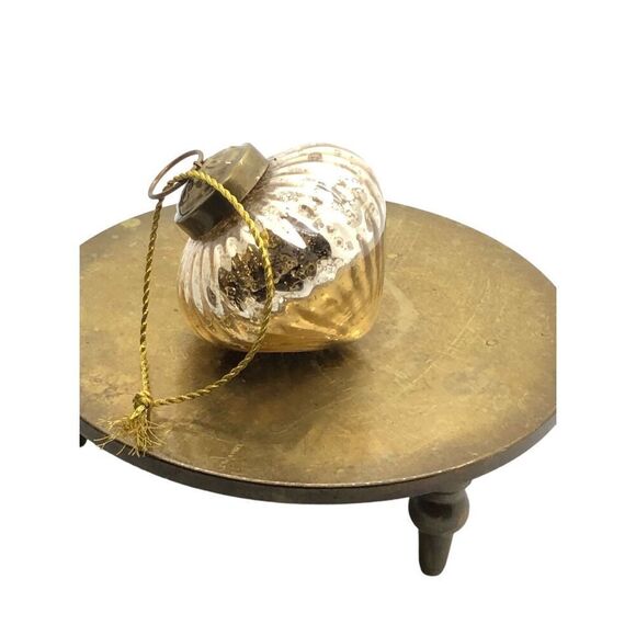 Vintage Mercury Glass Handblown Christmas Ornament Antique Gold With Bronze Topp - Picture 16 of 16